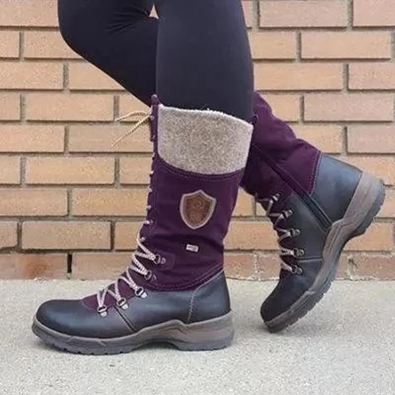 Schnürstiefel mit gestrickter Manschette für Frauen