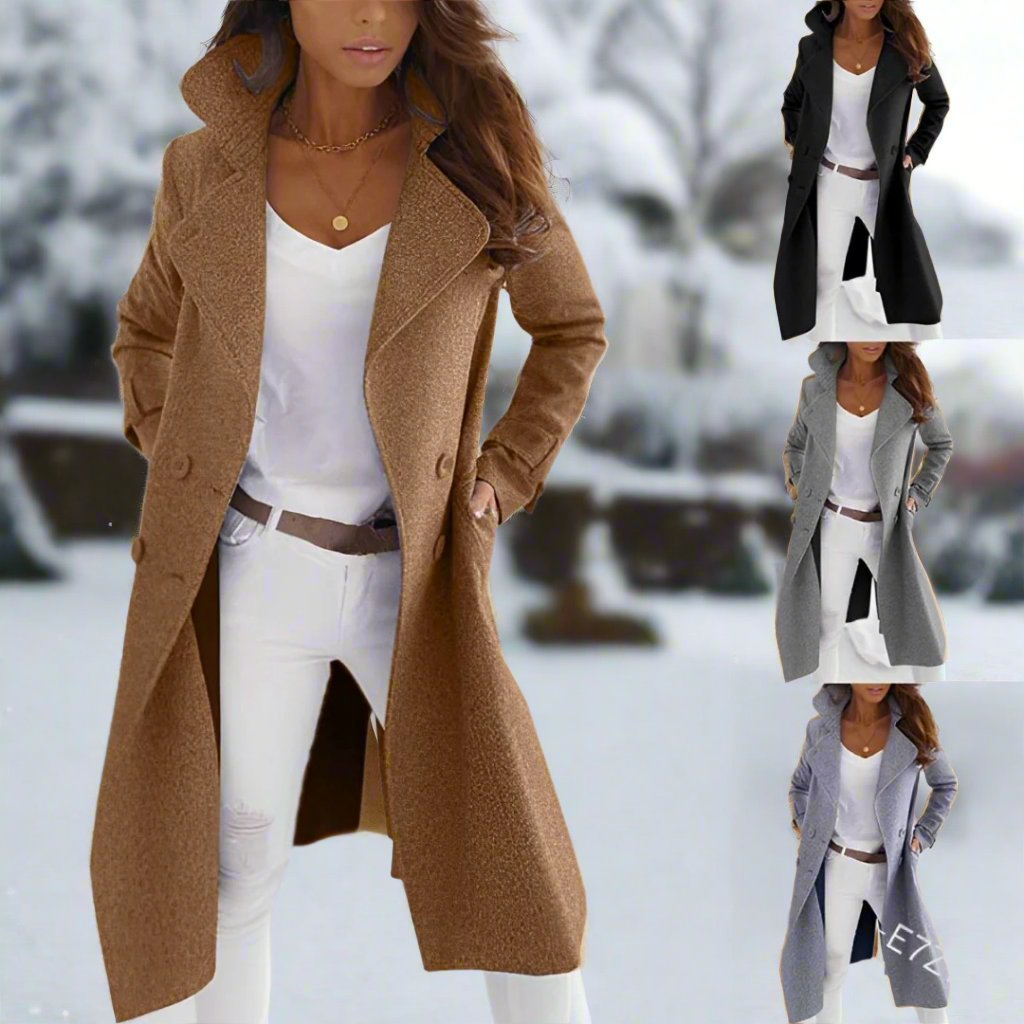 Zweireihiger langer Trenchcoat für Damen