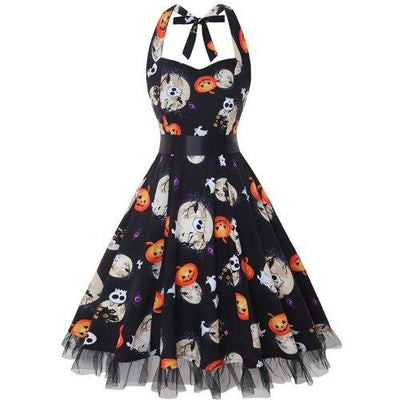 Jahrgang Neckholder Halloween Kostum Kleid | Midi