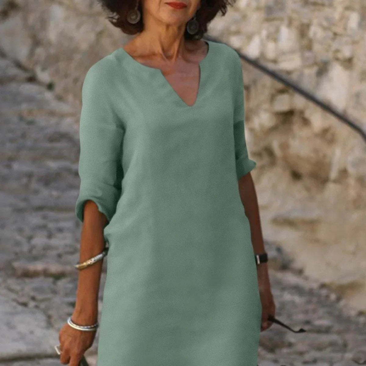 Sommerkleid für Damen - Lockere Maxikleid mit 3/4 Ärmeln