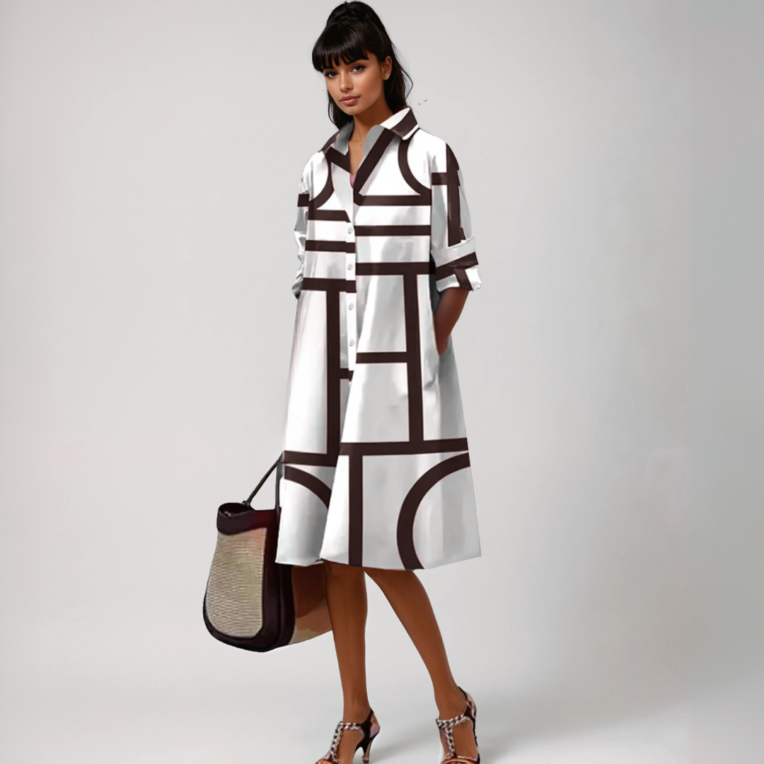 SELENE  | Geometrisch gemustertes Midikleid