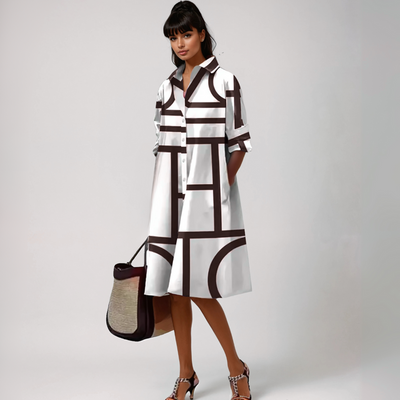 SELENE  | Geometrisch gemustertes Midikleid