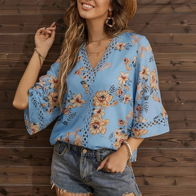 Sommerbluse mit Blumenmuster für Damen | Kurzarm