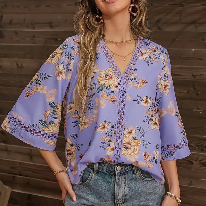 Sommerbluse mit Blumenmuster für Damen | Kurzarm