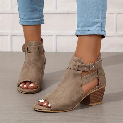 Stiefeletten mit Cut-Outs | Blockabsatz | Offene Zehenpartie