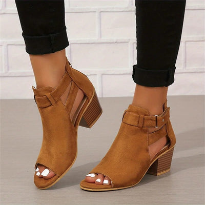 Stiefeletten mit Cut-Outs | Blockabsatz | Offene Zehenpartie