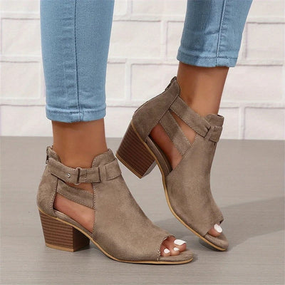 Stiefeletten mit Cut-Outs | Blockabsatz | Offene Zehenpartie