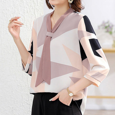 Bluse mit Schleifendetail | Dreiviertelarm | Grafischer Print