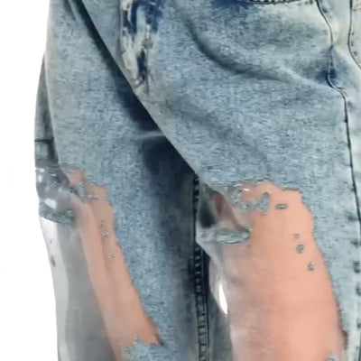 Jeans mit Mesh-Einsätzen | Weites Bein | Urbaner Statement-Look