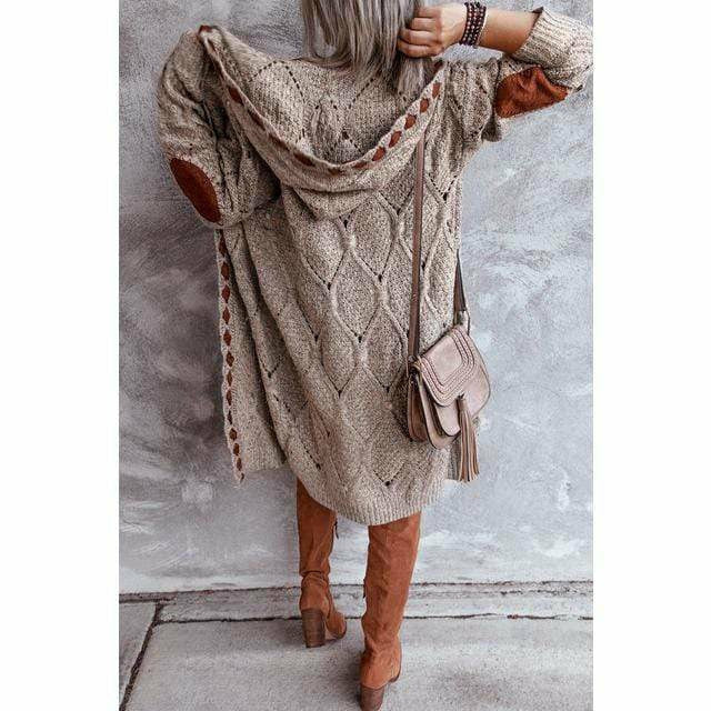 Khaki Strickjacke mit Ellbogen-Patches für Damen