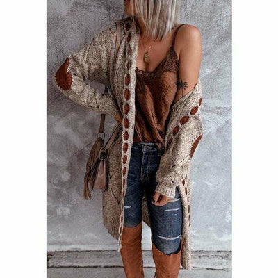 Khaki Strickjacke mit Ellbogen-Patches für Damen