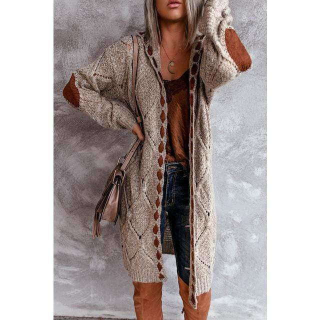 Khaki Strickjacke mit Ellbogen-Patches für Damen