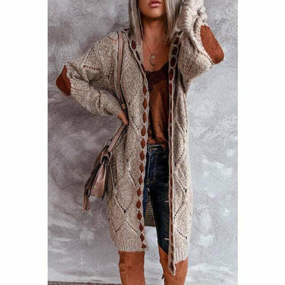 Khaki Strickjacke mit Ellbogen-Patches für Damen