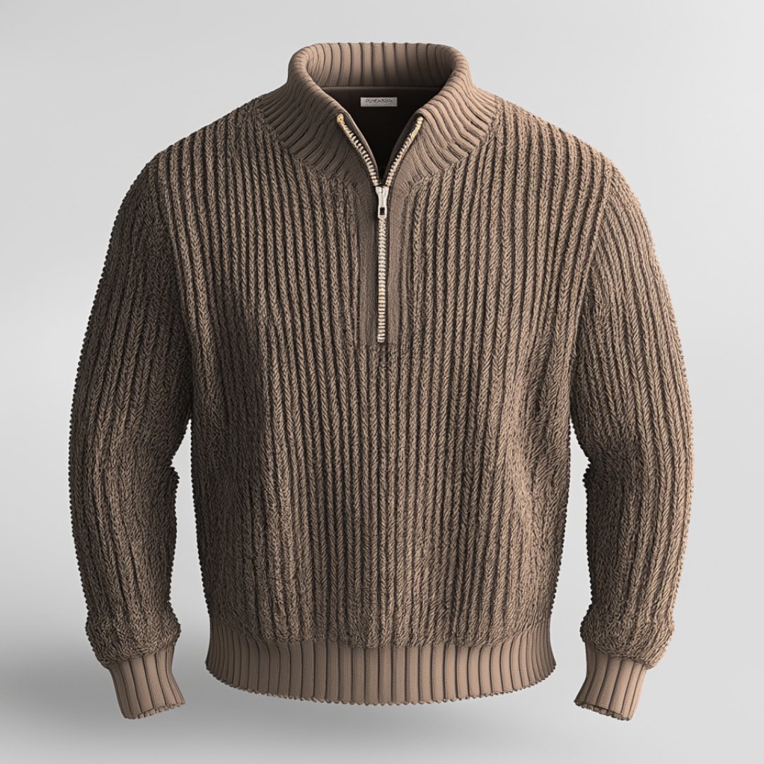 Gerippter Pullover mit halbem Reißverschluss für Herren