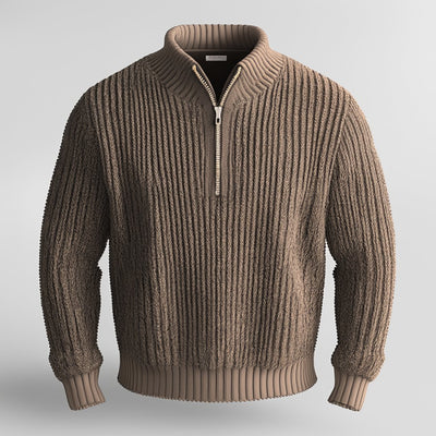 Gerippter Pullover mit halbem Reißverschluss für Herren