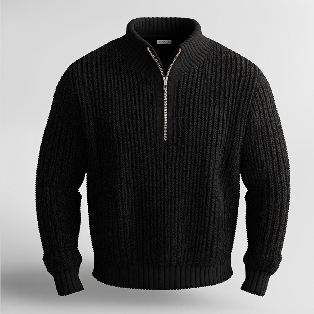 Gerippter Pullover mit halbem Reißverschluss für Herren