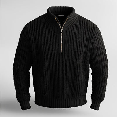 Gerippter Pullover mit halbem Reißverschluss für Herren