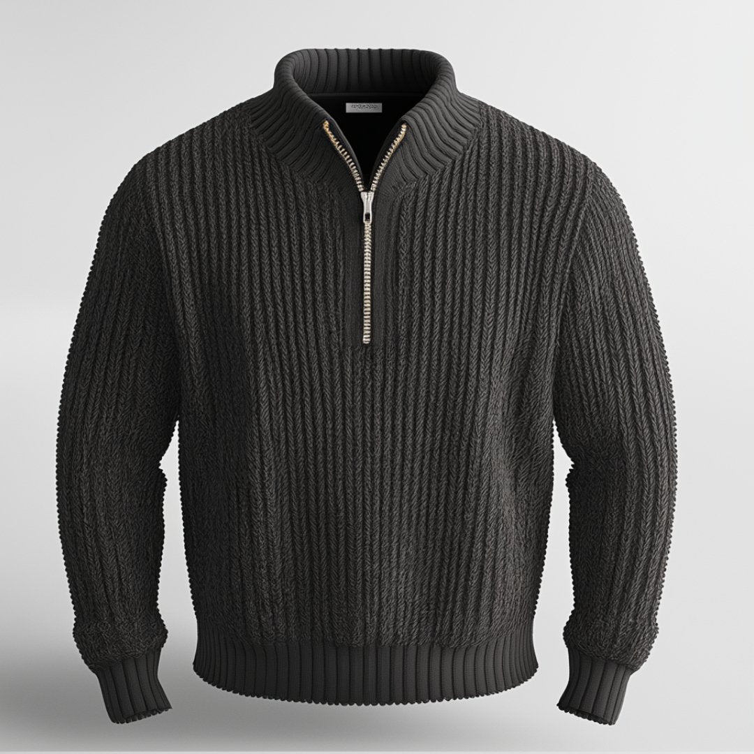 Gerippter Pullover mit halbem Reißverschluss für Herren