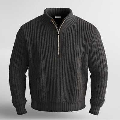 Gerippter Pullover mit halbem Reißverschluss für Herren