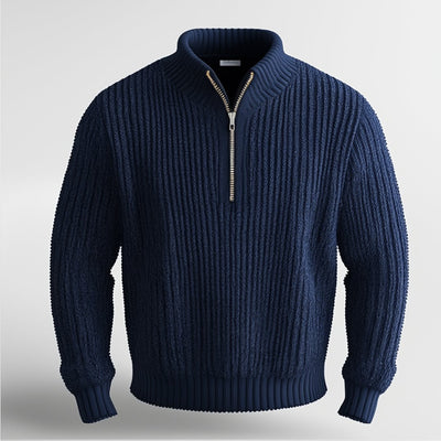 Gerippter Pullover mit halbem Reißverschluss für Herren
