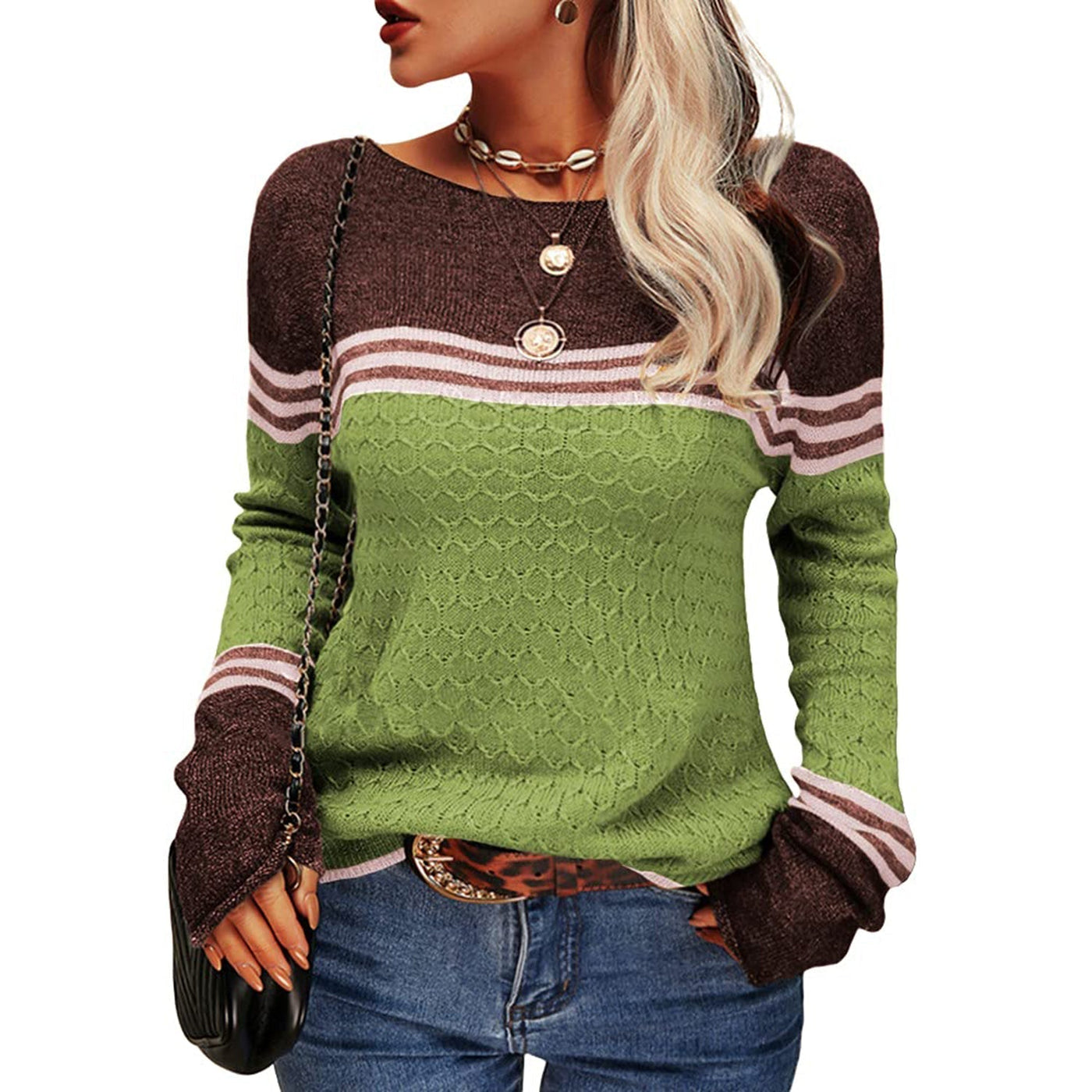 Lässiger Gestreifter Strickpullover für Damen