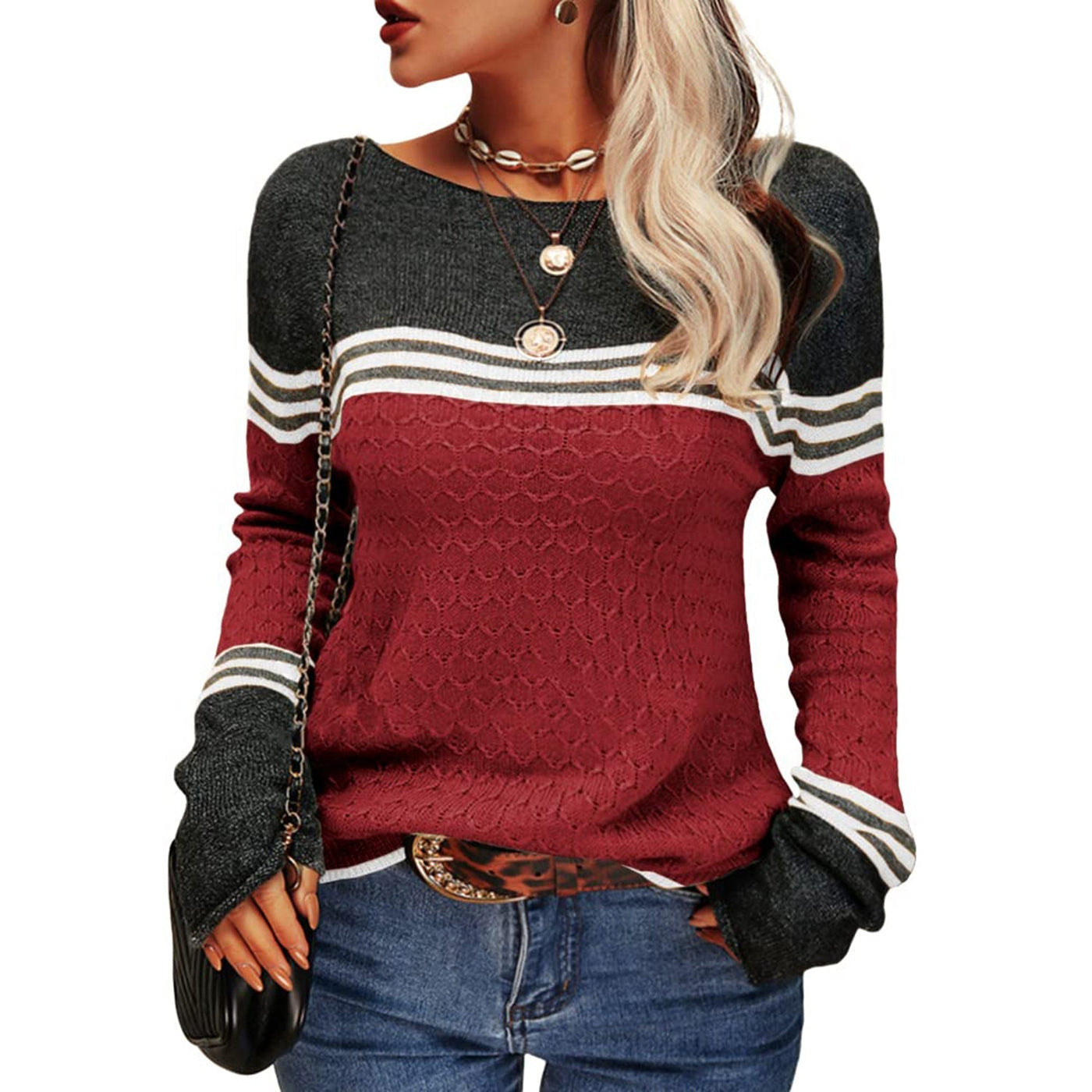 Lässiger Gestreifter Strickpullover für Damen