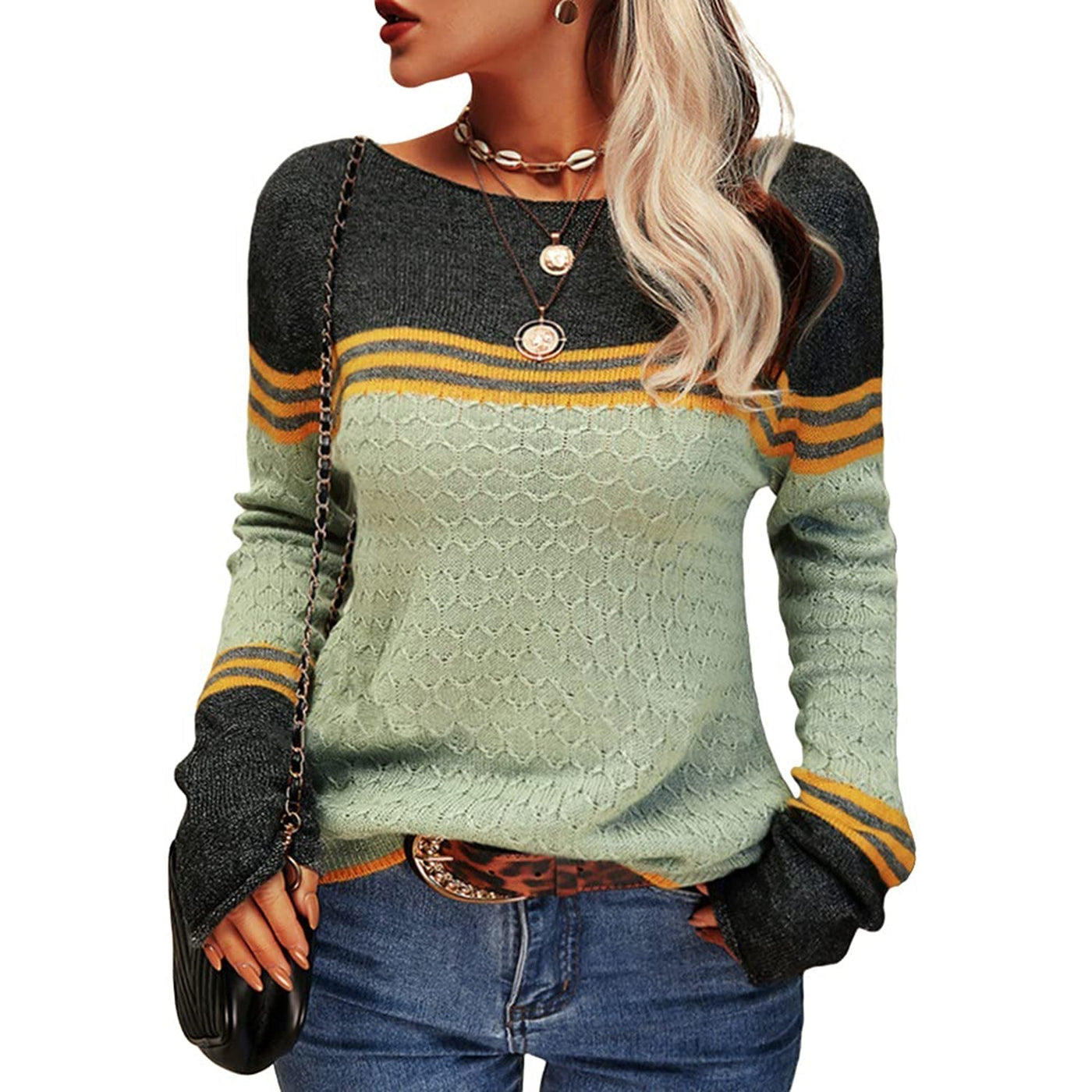 Lässiger Gestreifter Strickpullover für Damen