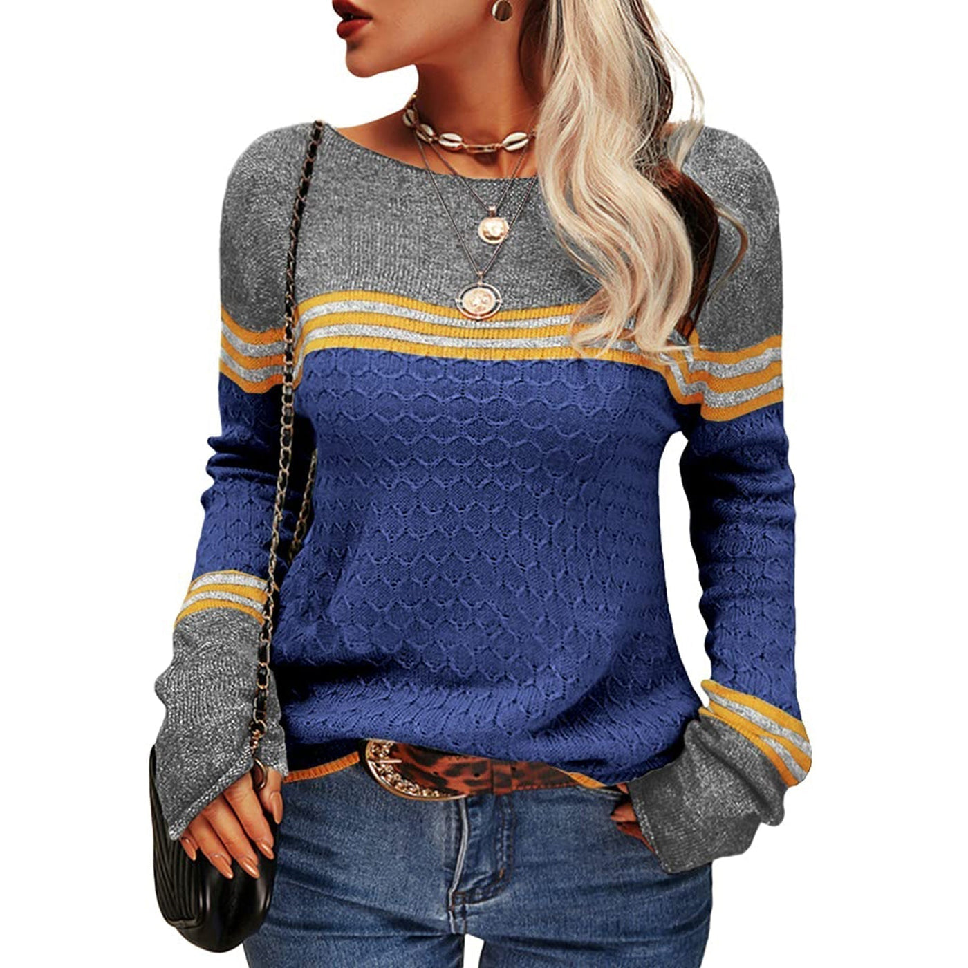 Lässiger Gestreifter Strickpullover für Damen