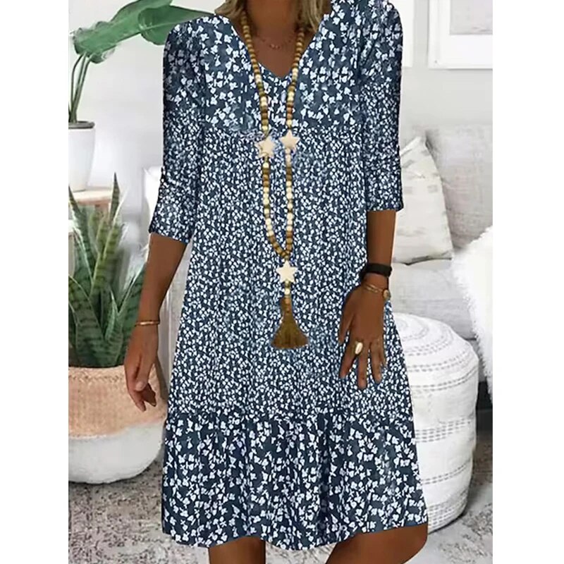 Nora Midi-Kleid | Lässiges Sommerkleid mit V-Ausschnitt und tropischem Print