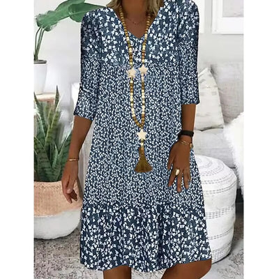 Nora Midi-Kleid | Lässiges Sommerkleid mit V-Ausschnitt und tropischem Print