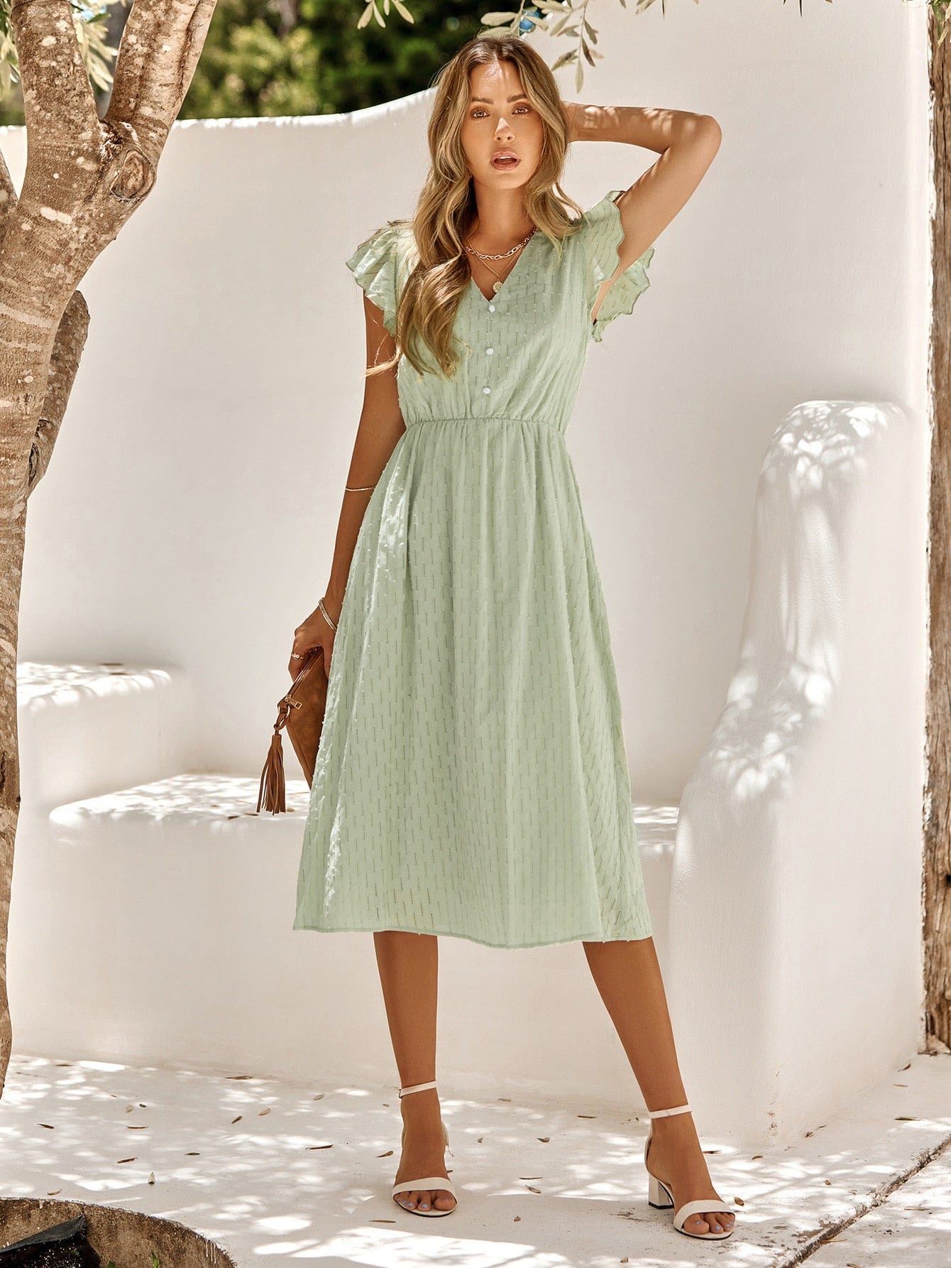 Grünes Midi-Hochzeitsgastkleid  - Jaia