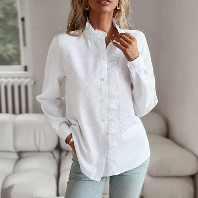Blusenshirt für Damen - Luftiges Bluse mit Stehkragen und Rüschen für Sommer
