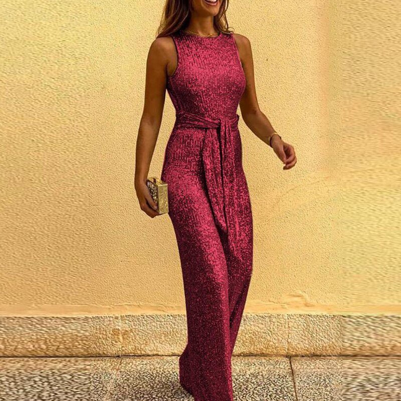 Sofia ärmelloser Jumpsuit | Moderner Clubwear-Jumpsuit mit Glitzer und offenem Rücken