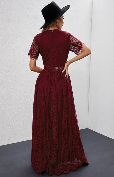 Élise Elegante Lange Kleid mit Offenen Details – Schicke Kurzarm Maxikleid