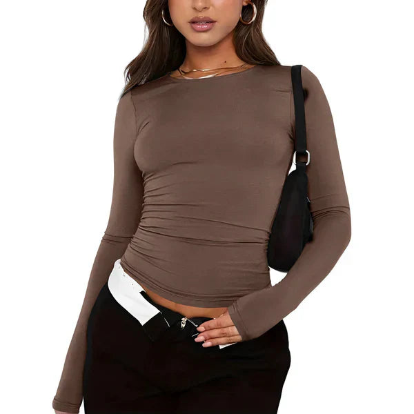 Asa - modisches, schlichtes damen-t-shirt mit rundhalsausschnitt und langen armeln